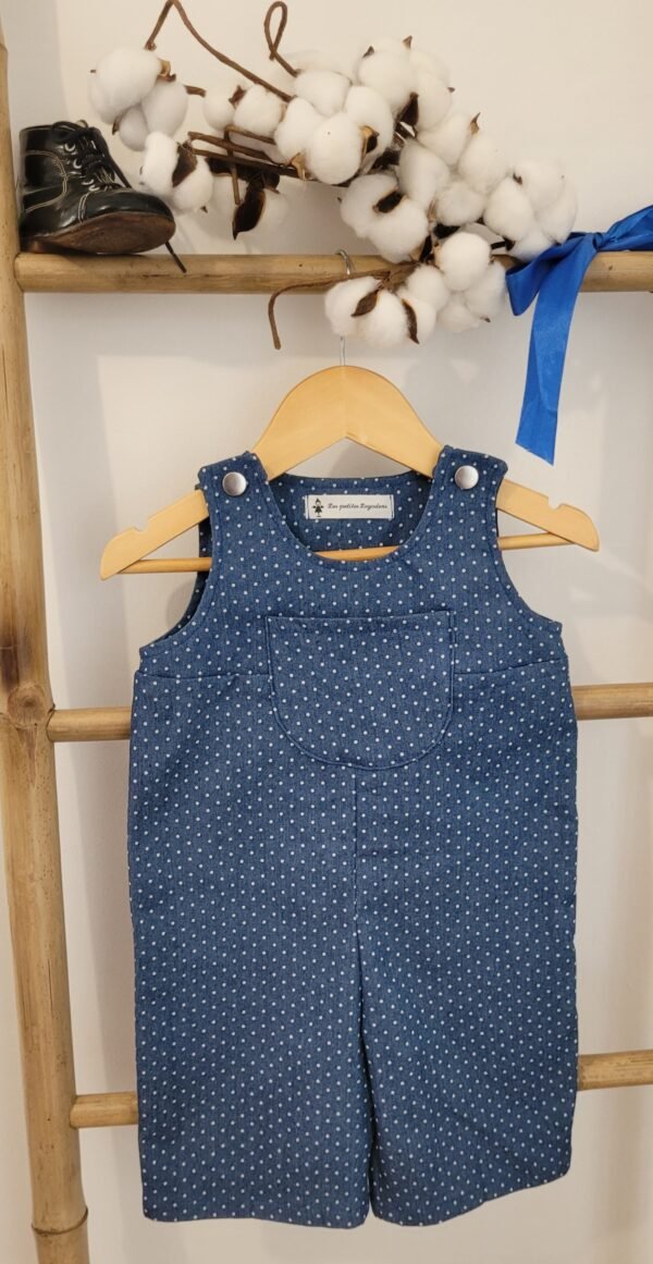 Combinaison imprimé jeans bleu clair avec pois blancs