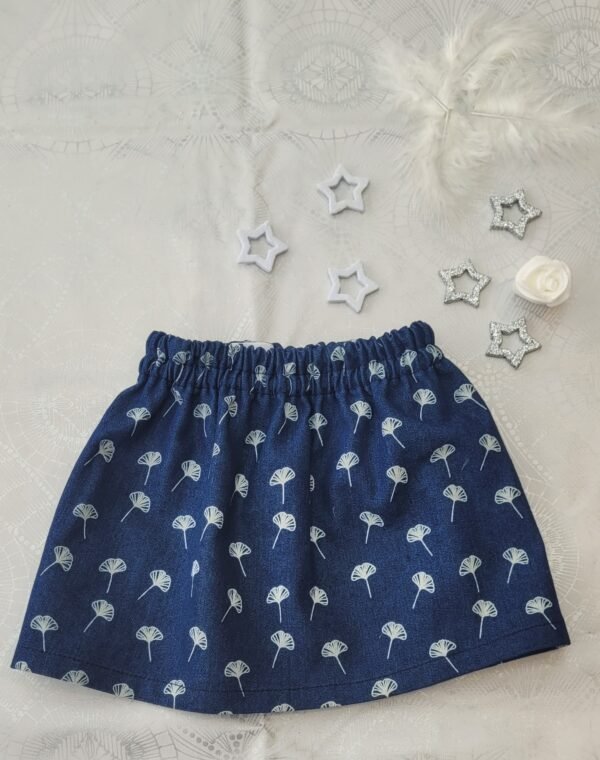 Jupe imprimée jeans avec motifs feuilles de ginkgo