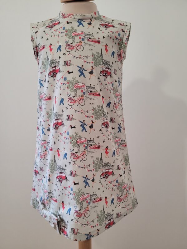 Robe chasuble imprimé guinguette sur fond gris avec noeud