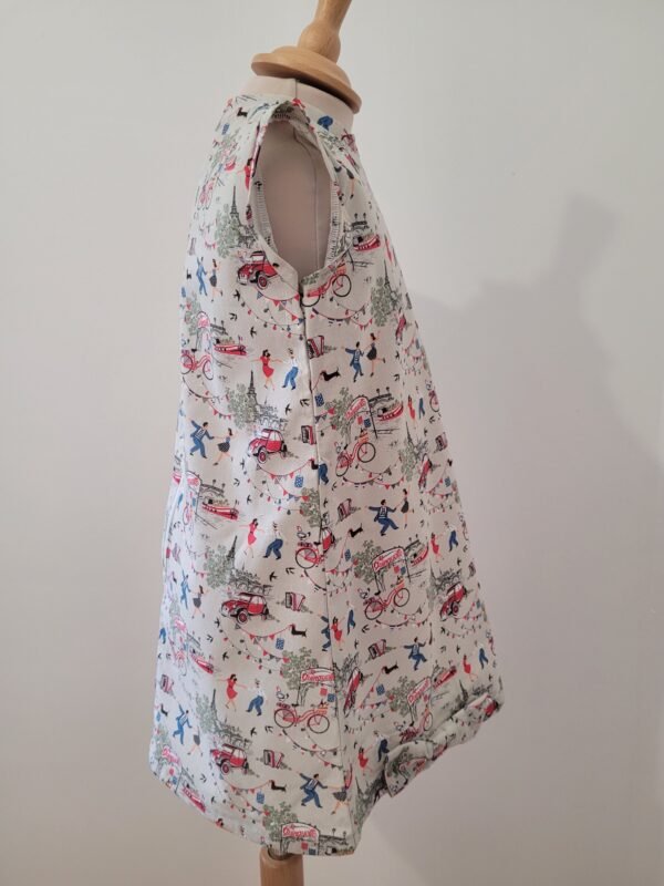 Robe chasuble imprimé guinguette sur fond gris avec noeud – Image 2